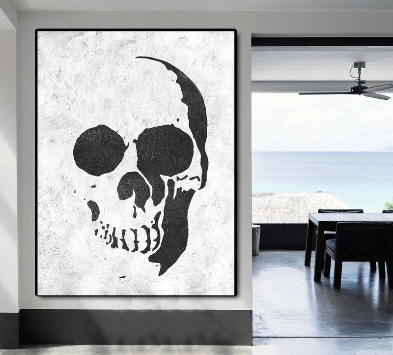 Large Wall Art Canvas,Black And White Minimal Painting On Canvas,Large Canvas Art,Modern Art Abstract Painting #G6R0